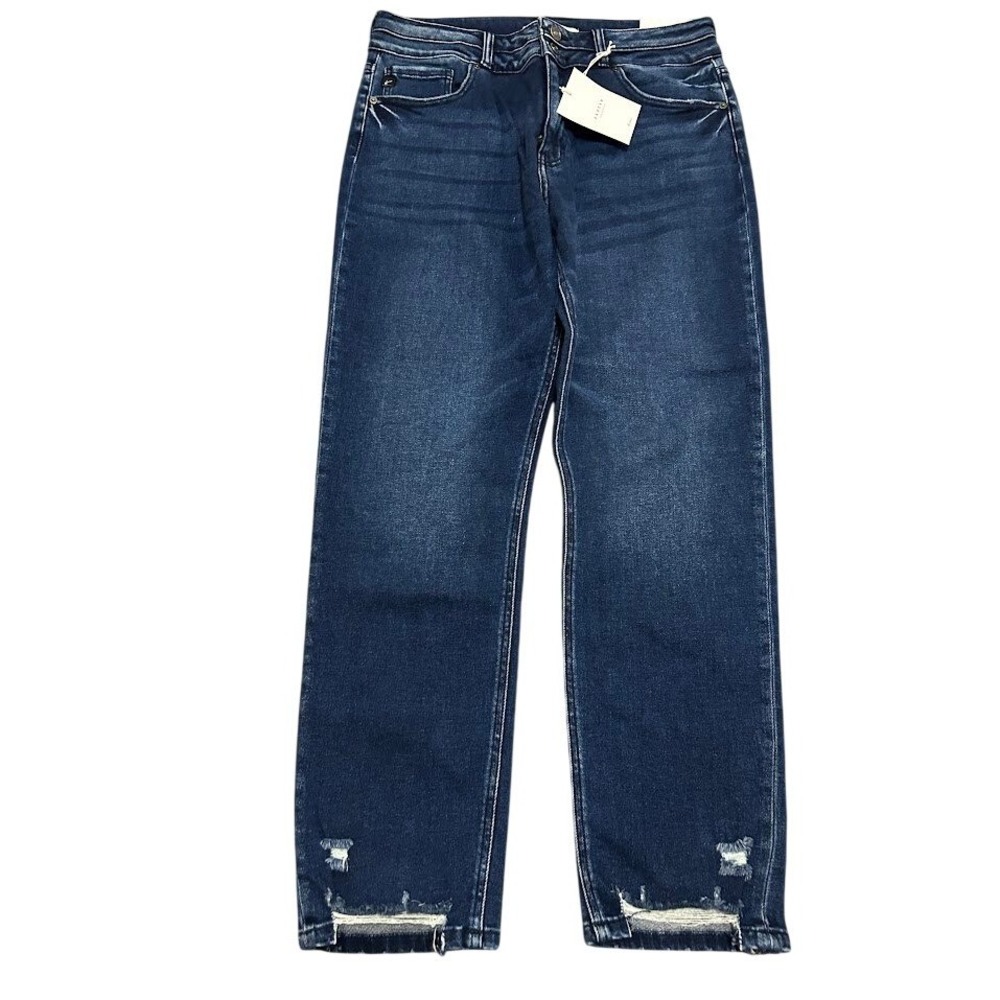 Kancan USA Women's Dark Wash Distressed Straight Leg Jeans‎ Size 15 31 NEW